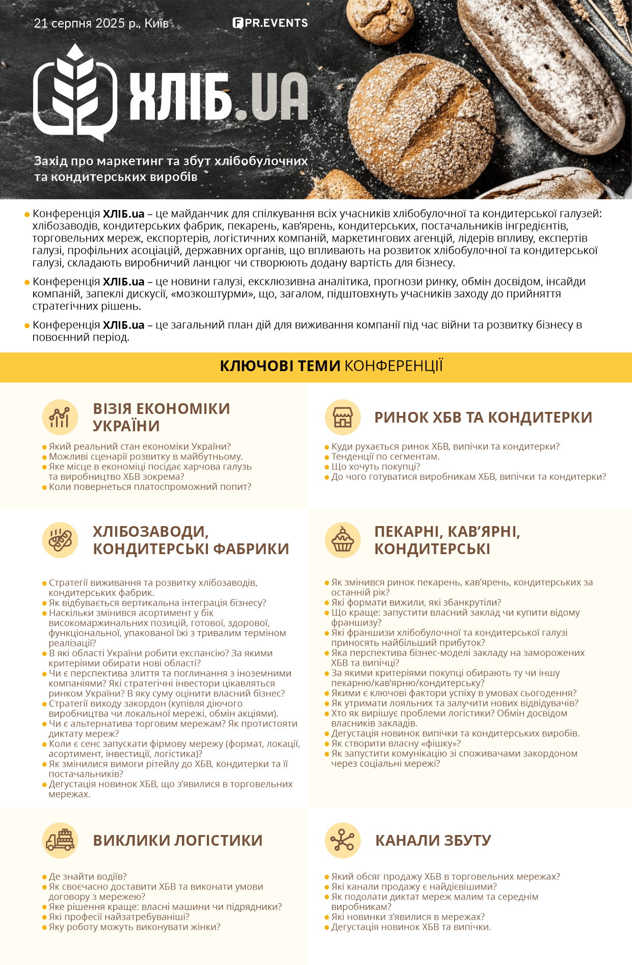 21 серпня відбудеться щорічна конференція хлібобулочної та кондитерської галузі "ХЛІБ.юа"